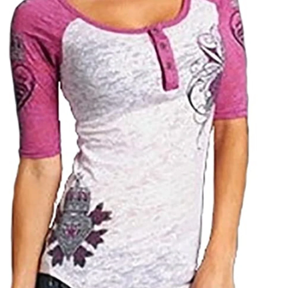 Sinful Sage baby Button Burnout Rinestone Raglan Henley - Picture 1 of 6